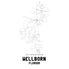 Wellborn Florida. US street map with black and white lines.