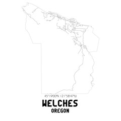 Welches Oregon. US street map with black and white lines.