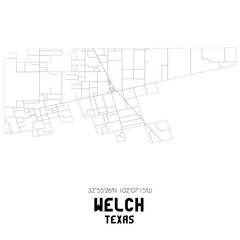 Welch Texas. US street map with black and white lines.