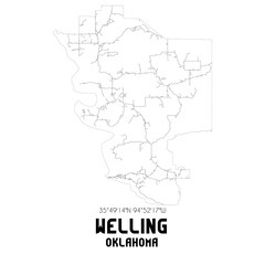 Welling Oklahoma. US street map with black and white lines.
