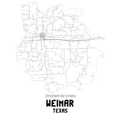 Weimar Texas. US street map with black and white lines.