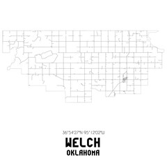 Welch Oklahoma. US street map with black and white lines.