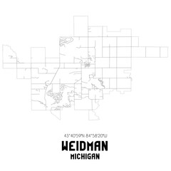 Weidman Michigan. US street map with black and white lines.
