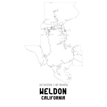Weldon California. US street map with black and white lines.