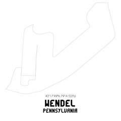 Wendel Pennsylvania. US street map with black and white lines.