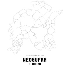 Weogufka Alabama. US street map with black and white lines.