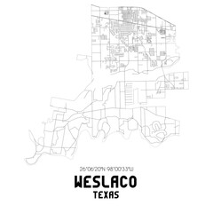 Weslaco Texas. US street map with black and white lines.