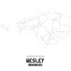 Wesley Arkansas. US street map with black and white lines.
