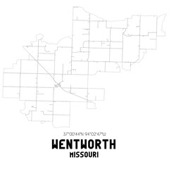 Wentworth Missouri. US street map with black and white lines.