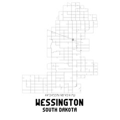 Wessington South Dakota. US street map with black and white lines.