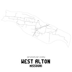 West Alton Missouri. US street map with black and white lines.