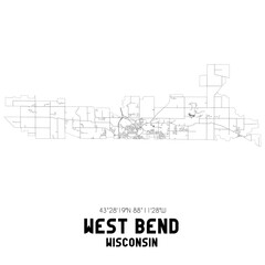 West Bend Wisconsin. US street map with black and white lines.