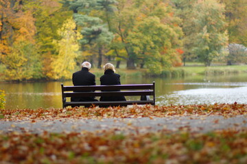 Lovers walking in the autumn park