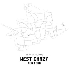 West Chazy New York. US street map with black and white lines.
