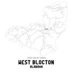Fototapeta na wymiar West Blocton Alabama. US street map with black and white lines.