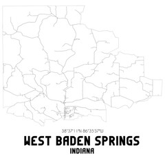 West Baden Springs Indiana. US street map with black and white lines.