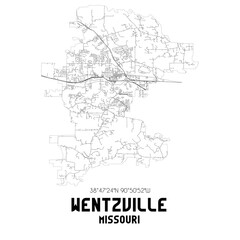Fototapeta na wymiar Wentzville Missouri. US street map with black and white lines.