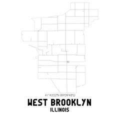 West Brooklyn Illinois. US street map with black and white lines.
