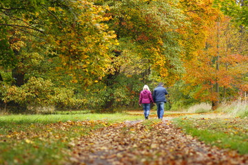 Fototapeta premium Lovers walking in the autumn park
