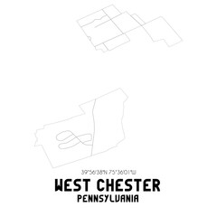 West Chester Pennsylvania. US street map with black and white lines.