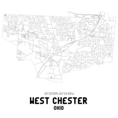 West Chester Ohio. US street map with black and white lines.