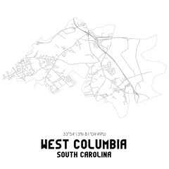West Columbia South Carolina. US street map with black and white lines.