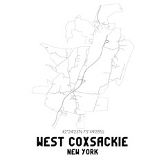 West Coxsackie New York. US street map with black and white lines.