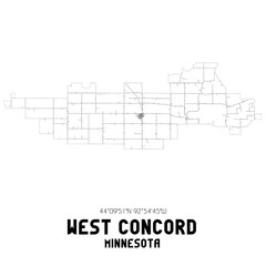 West Concord Minnesota. US street map with black and white lines.