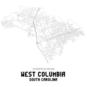 West Columbia South Carolina. US Street Map With Black And White Lines.