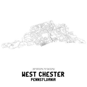 West Chester Pennsylvania. US street map with black and white lines.