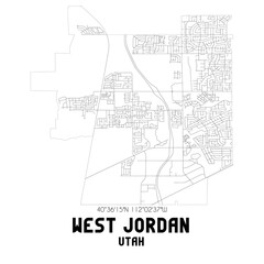 West Jordan Utah. US street map with black and white lines.