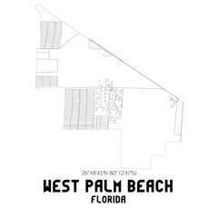 West Palm Beach Florida. US street map with black and white lines.