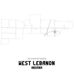 West Lebanon Indiana. US street map with black and white lines.