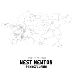 West Newton Pennsylvania. US street map with black and white lines.