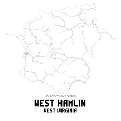 West Hamlin West Virginia. US street map with black and white lines.