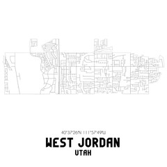 West Jordan Utah. US street map with black and white lines.