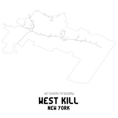 West Kill New York. US street map with black and white lines.