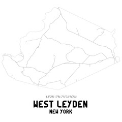 West Leyden New York. US street map with black and white lines.