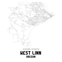 West Linn Oregon. US street map with black and white lines.