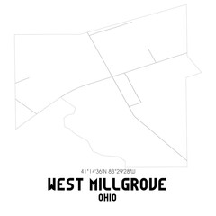 West Millgrove Ohio. US street map with black and white lines.