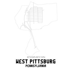 West Pittsburg Pennsylvania. US street map with black and white lines.