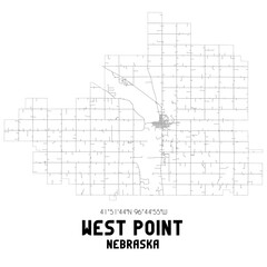 West Point Nebraska. US street map with black and white lines.
