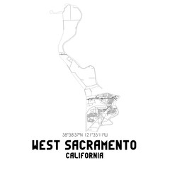 West Sacramento California. US street map with black and white lines.