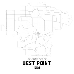 West Point Iowa. US street map with black and white lines.