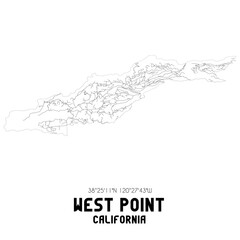Fototapeta na wymiar West Point California. US street map with black and white lines.