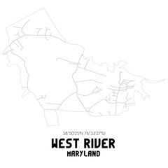 West River Maryland. US street map with black and white lines.