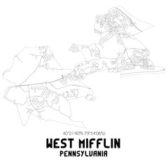 Naklejka premium West Mifflin Pennsylvania. US street map with black and white lines.