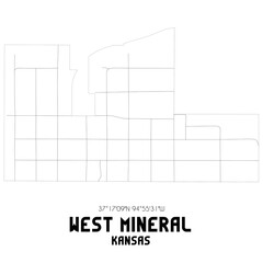 West Mineral Kansas. US street map with black and white lines.