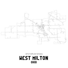 West Milton Ohio. US street map with black and white lines.