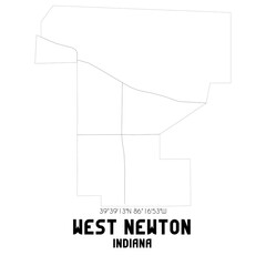 West Newton Indiana. US street map with black and white lines.